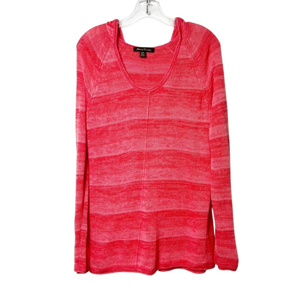 Tommy Bahama Red Pink Long Sleeve Sweater With Hoodie Size Small Linen Cotton